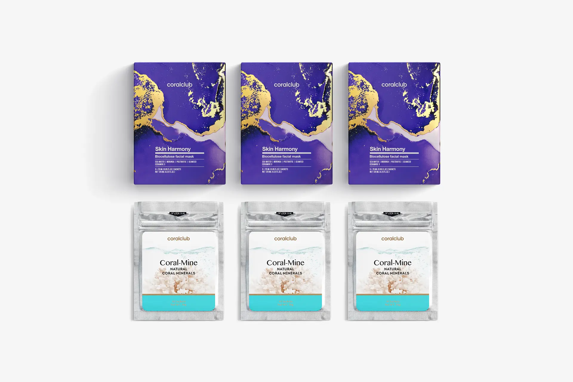 Skin Harmony Biocellulose facial mask, 25 ml, 15 Sachets + Coral-Mine, 30 sachets 1 g